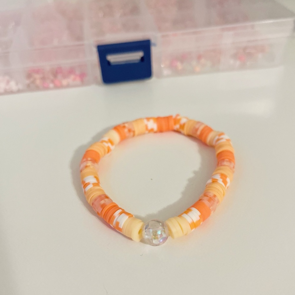 Orange & White Clay Beaded Bracelet